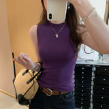 Unique Premium Feeling White Half-High Collar Sleeveless Knitted Shirt Women 2025 Summer New Beautiful Bottom Vest Top