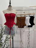 Real Shot With Chest Pad Anti-Slip Striped Chest Vest With Irregular Short Spice Girl Elastic Sleeveless Top 1611