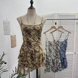 Real Shooting Mesh Yarn Irregular Rivet Vest Dress Women 2025 Summer Dress New Lotus Edge Sleeveless Top 1273