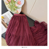 French Texture Fairy Temperament Net Dress Half Dress Autumn 2025 High-Waist A Word Fold Loose Big Skirt