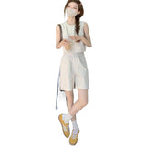 Simple Casual Suit Loose Vest Top Women's 2025 New High-Waist Broad-Legged Shorts Summer Two-Set
