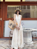 French Tea Winding V-Neck Sleeveless White Dress Women's Summer Loose And Thin Lazy Texture Long Holiday Dress