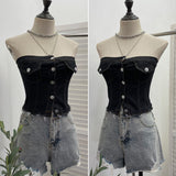 Vintage Babes Cowboy Sling Vest Wearing Single-Breasted Short Sleeveless Top 2728