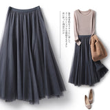 Women's Clothing 2025 Autumn And Winter 2025 New 20 Pieces Spliced Solid Color Mesh Dress Skirt A Word Umbrella Skirt