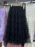 Heavy Industry Nail Pearl Cake Dress Net Yarn Half-Dress Woman 2025 New Super Fairy Long Mid-Rise Ponpong Dress