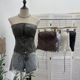 Vintage Punk With Chest Pad Anti-Slip Bar Bra Vest With Zipper Open Fork Short Top Female 6230