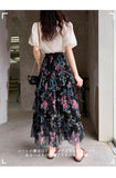 Irregular Splicing Color Flower Mesh Dress Dress Woman 2025 Summer French Fairy Temperament A-Shaped Skirt Cake Skirt Skirt