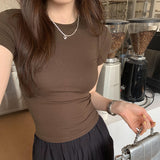 2026 Early Spring Gray Short-Sleeved Women's Spring And Summer New Simple Positive Shoulder Repair Fashion Sympathize With Small Man's Top