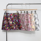 French Heavy Industry Lighting Flowers A-Word Skirt High Waist Thin Ass Anti-Light Short Skirt Women 8158