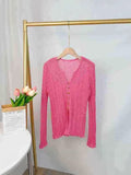 Korean V-Neck Knitted Shirt Women's Clothing Early Autumn New Buckle Top Cardigan