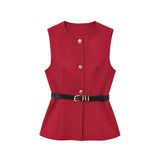 Autumn 2025 New Women's Fashion Temperament Sleeveless Belt Long Hair Vest 9300525
