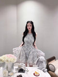 French Sweet Mist Gray Blue Flower Princess Fluffy Short Dress Girl Summer New Birthday Dress Sleeveless Dress