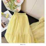 French Texture Fairy Temperament Net Dress Half Dress Autumn 2025 High-Waist A Word Fold Loose Big Skirt