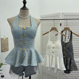 Small Fragrant Wind Coarse Flowers Hanging Neck Sling Vest With Chest Cushions Waist Skirts With Sleeveless Top 2692