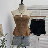 Real Shooting Of The Female Jeans Breast 2026 New Split Press Line To Close The Waist A Swing Vest Short Sleeveless Top 828