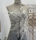 Printed Mesh Ribbon With Chest-Plate Waistcoat With Chest Cushion Anti-Slip Strip Foldless Sleeveless Top 8166