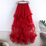 Sweet And Irregular Mesh Dress 2025 New High-Waist Long A-Word Pon Pomong Fairy Cake Skirt Half-Dressed Woman