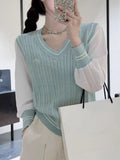 Vintage Mahjong Flower Short V-Neck Knitted Sweater Vest Vest Women Spring And Autumn Folding Over The Outside Of The College Style Top