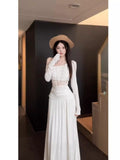 French Pure-Willed Shoulder-Length Lanky Dress Dress Woman 2025 New Autumn And Winter Design Feeling Waist Thin Bag Hip Skirt