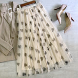 Early Spring Net Yarn Dress Love Print Fairy Dress Casual Hundred Fold Skirt Skirt Large Skirt A Skirt Long