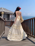 Beach Temperament Dress Sling Holiday Dress Beige Sexy Showy Fairy Summer Mop Atmosphere
