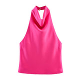 2025 Spring And Summer New Female Fashion Sexy Hot Babes Silk Shading Texture Hanging Neck Top 3203317