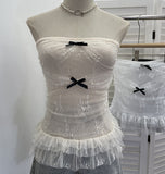 Real Shot With Anti-Slip Strip Lace Yarn Tector-Boobed Bow Repair Slim Sleeveless Top 8180