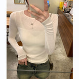 Design Sense Collar Knitted Jersey Women's Spring And Autumn New Shoulder Jacket T-Shirt With Long-Sleeved T-Shirts