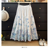 Sweet Little Fresh Flower Embroidery Hollow Skirt Girl Spring 2026 Tight High Waist Thin A Word Big Swing Umbrella Skirt