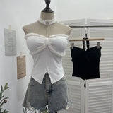 Real Shooting Christmas Birthday Red Hanging Neck Hair With Chest Pads Bra Vest Open Fork Short Coat 9318