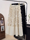 Three-Dimensional Flower Mesh Splicing Half Skirt Women's Autumn 2025 High-Waist Design Sense A Word Loose Thin Large Umbrella Skirt