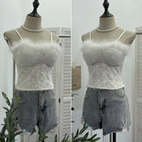 Picts Babes Sling Vest Female Feather Splicing Lace Nails Lily With Chest Pads Short Top 9296