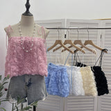 Real Shooting Three-Dimensional Flower Mesh Strap Strap Strap Sling Sling Vest Women's Summer Design Sense Short Sleeveless Top 9020