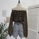 Real Shot Shoulder Long Sleeve Wave Chiffon Shirt Women Summer Short Open Umbilled Shirt Loose Umbilled Shirt Loose Top 2367