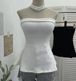 Real Shot With Chest Cushion A Word Shoulder Knitted Vest Around The Neck Design Wrap Waist Thin Tset 9295