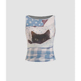 Design Fun And Playful Cat Print Sleeveless Sling Vest Women Summer Sweet Hot Girl Clad