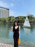 Pure Lust Style Lace Splicing Dress Girl Summer Hottie Long Dress Waist Sexy Lotus Leaves Side Of The Hip Fishtail Skirt
