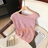 Tea Tea Yarn Knitted Jersey Ice Blouse Women Summer Large Size Fat Mm Unique Beautiful Shirt Splicing Irregular