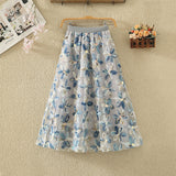 Net Yarn Half Dress Woman New High-Rise Thin Three-Dimensional Flower Embroidery Slid A Word Big Swing Skirt Dress Skirt