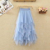 Irregular Net Dress Women Color Splicing Colliding Color A-Character Skirt Cake Fluffy Skirt Long Half-Body Skirt
