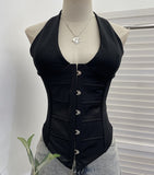 Real Shooting Babes Low-Chested Hanging Neck Slings Fish Bone Collar Belt Belt Buckle Buckle Short Coat 2881