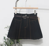 Real Shooting Hottie Cowboy 100 Folded Skirt Girl Bright Line High Waist Anti-Walk Light A Short Skirt With Belt 8302