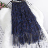 Color Lattice Irregular Multi-Layer Mesh Cake Skirt Women's Autumn And Winter New High Waist Hanging Feeling Long Half-Body Skirt