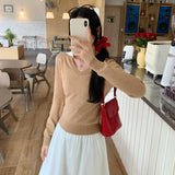 Clip-Colroned Light People Know Old Money Style Wearing A Sweater Long-Sleeved Knitted Bottom Shirt Women's Autumn And Winter Short Top