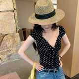 Spice Girl Style Deep V-Neck Small Flying Sleeve T-Shirt Girl 2026 New Unique Early Summer Small Top