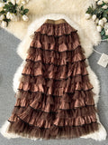 French Gentle Wind Mesh Dress Women's Autumn And Winter New Sweet High-Rise Layer Cake Skirt Temperament Shalin Skirt