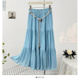 French Gentle Holiday Wind To Close The Belt Half-Dress Woman Summer 2025 Fold Loose Age-Down Feeling Big Swing Skirt