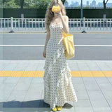 French Lotus Leaf Side Wave Dot Dress Women Summer Seaside Holiday Wind Irregular Temperament Sling Skirt Bag Hip Long Skirt