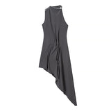 2026 Spring New Female Fashion Sexy Hottie Knitless Sleeveless Asymmetrical Long Dress