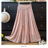 Vintage Thin Cotton Hemp Medium Long Skirt Woman 2025 Summer Lazy Fall Feeling Big Swing A Word Umbrella Skirt Vacation